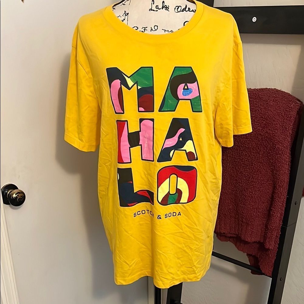 Scotch & Soda Vibrant Yellow Mahalo Graphic Pullover T-Shirt